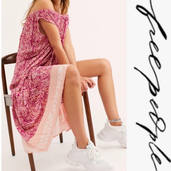 NWT Free People Sweet Soul Maxi Dress Side Slit Oversized Pink Combo - Picture 1 of 8